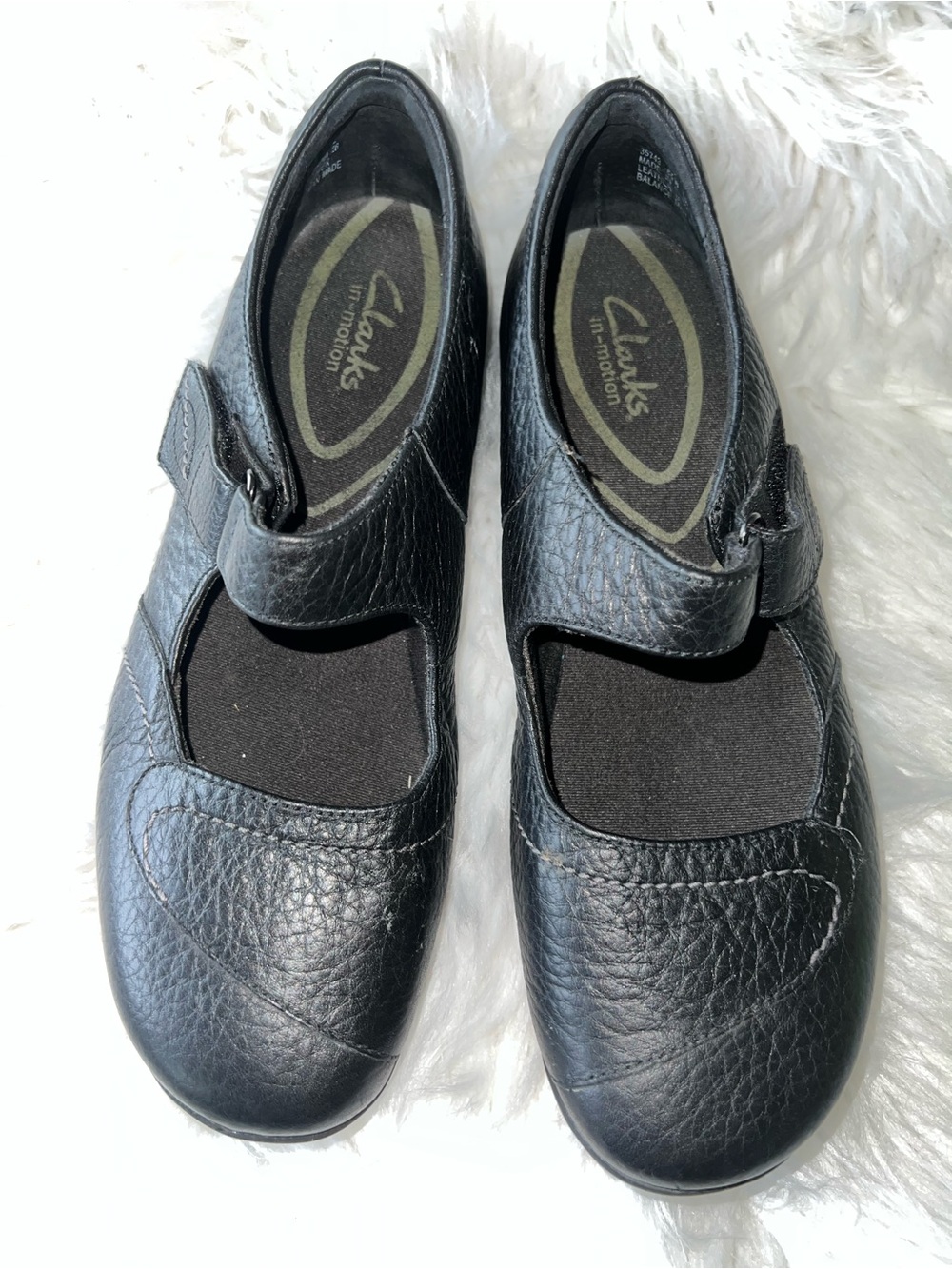 Clarks Black Leather Mary Jane Flats with Strap